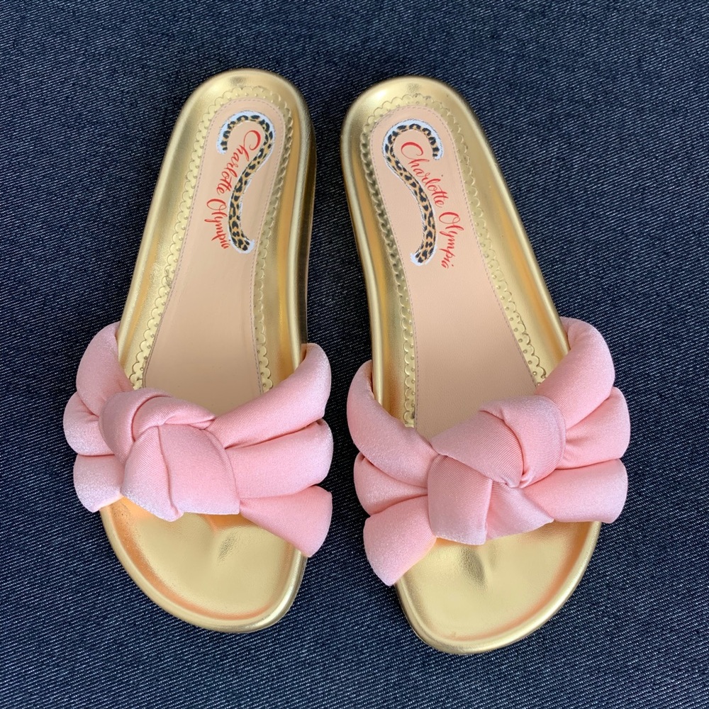 Charlotte Olympia Pink and Gold Mules
